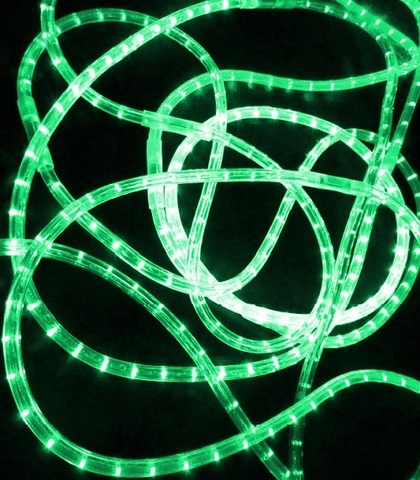 LED Дюралайт, двухжильный, круглый 13 мм, Зеленый, 36 LED/м, кратность резки 1 метр