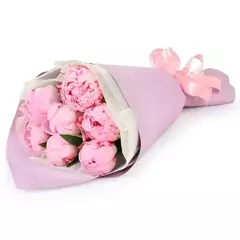 Букет из 7 нежно-розовых или белых пионов