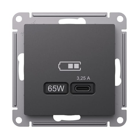 Розетка зарядное устройство USB разъём тип - C 65 Вт c протоколом QC, PD. Цвет Базальт. Schneider Electric AtlasDesign. ATN001427