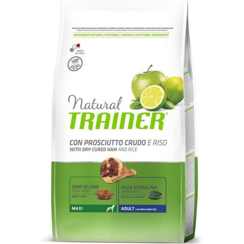 Trainer Natural Maxi Adult сухой корм для взрослых собак крупных пород (сыровяленая ветчина/рис)12кг