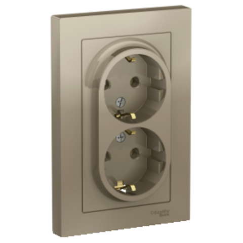 Розетка двойная с заземлением, 16А, в сборе. Цвет Шампань. Schneider Electric AtlasDesign. ATN000524