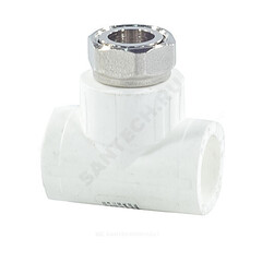 Тройник PP-R комбинированный белый Дн 20х3/4" с накидной гайкой RTP (РосТурПласт) 14270