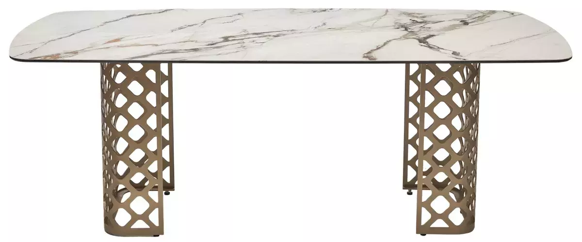 Стол CHIAVARI 220 KL-188 Контрастный мрамор матовый, итальянская керамика / Шампань, DISAUR