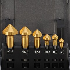 Набор зенковок 90° 6,3-20,5мм 3z HSSE-Co5 TiN 6шт H-Tools 795806EHT