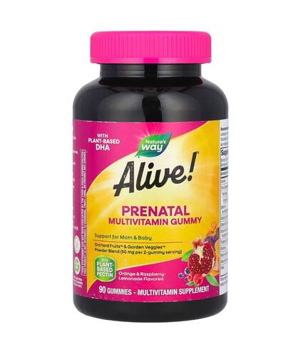 Nature's Way Alive! ® жевательные мультивитамины для беременных, апельсин и малиновый лимонад, 90 жевательных таблеток