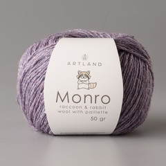 Monro пряжа с люрексом и пайетками, Металлик-5% Пайетки-5% Вискозный шелк -20% Кролик-20% Нейлон-20% Пух енота-30%, 50 гр, 200 м, сиреневый меланж