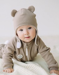 Шапка флисовая с ушками "Кофейный" 0+