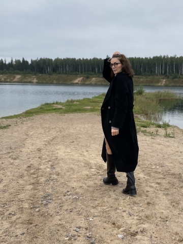 Пальто из премиальной шерсти двубортное чёрное