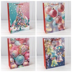 
          Пакет подарочный 30 х 41.5 х 12 см Набор 4 шт "Новый год" (Розовый)