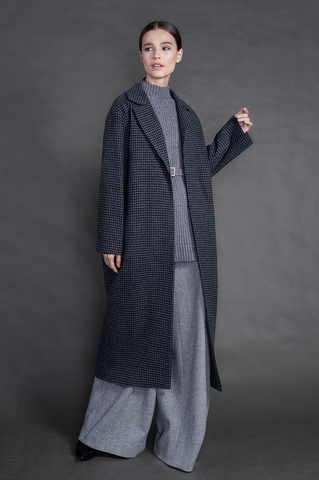 Длинное пальто с поясом, шерсть 