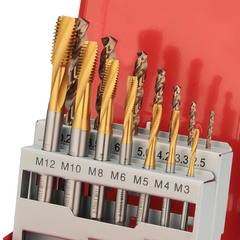 Набор метчиков машинных M3 -M12 HSSE-TiN DIN371/376 (C/2,5P, R15, + сверла) 14пр H-Tools 245053THT