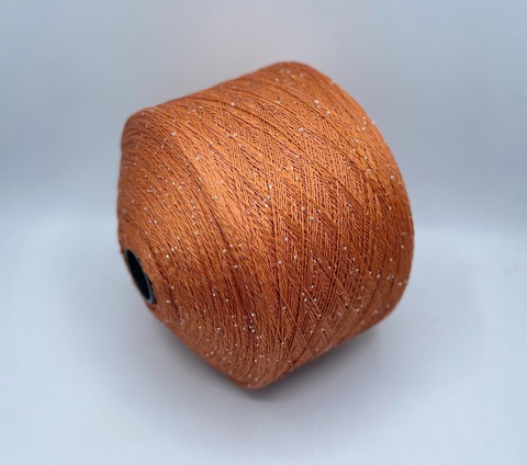 Бобинная пряжа (пр.Италия),Linette Pailletes, 450/100гр, 80% Лен, 20% Полиэстер(пайетка), цвет-Терракот с оранжевым оттенком+пайетка. арт.36762