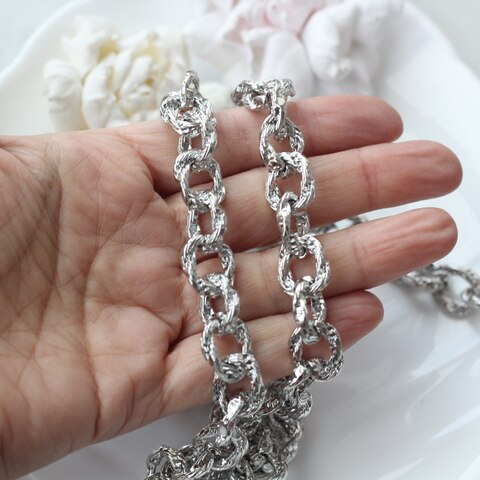 Цепочка с витым плетением 17*13 мм, родий, 50 см, А010