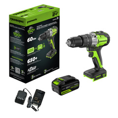 Дрель-шуруповерт ударная Greenworks GD24DD60K4 24V (60Нм) аккумуляторная, с АКБ 4 А/ч и ЗУ