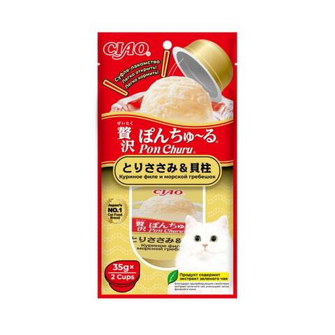 INABA Ciao лакомство для кошек суфле куриное филе и морской гребешок 35г*2