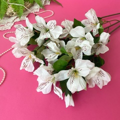 Альстромерия ветка, искусственные цветы, 5 голов+2 бутона, Белая, 1 ветка 50 см, набор 3 ветки