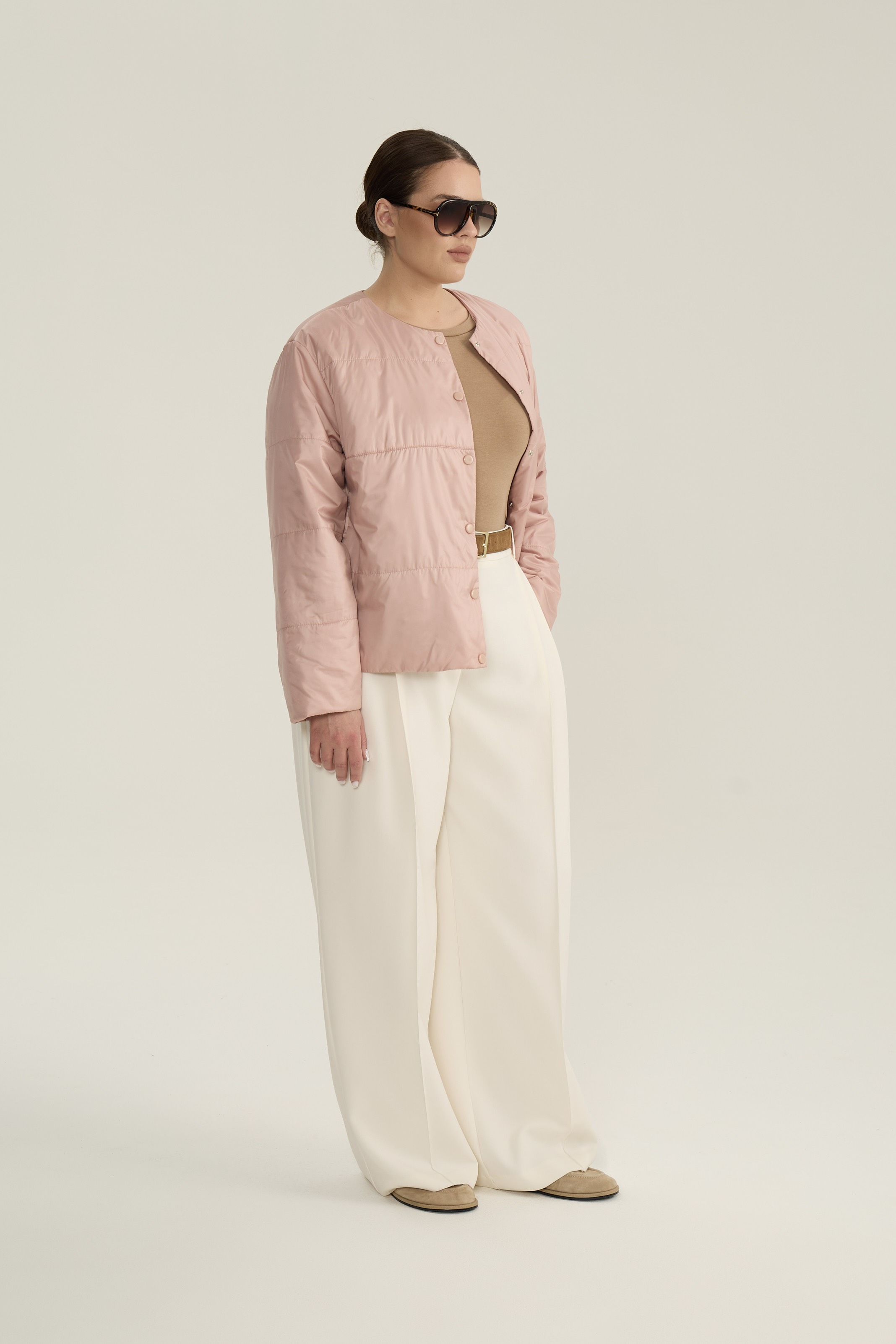 Куртка стеганая короткая, пудра