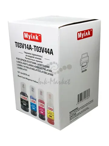 Чернила MyInk для Epson Ecotank L4167, L4266, L4263, L4267, L4268, L4269, L6279, L4165, L6268, L14158, L6168, L4153, L4156, L4169, L6298, L4151 (101/102) пигментные black 1x127мл - водные color 3x70 мл, KeyLock, комплект 4 цвета