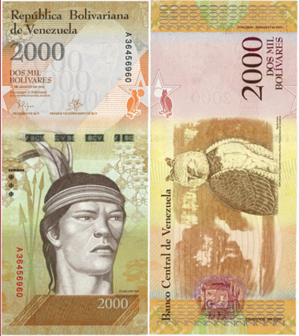 Банкнота Венесуэла 2000 боливаров 2016 год. UNC