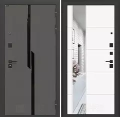 Входная металлическая дверь CARBON (Карбон) с зеркалом 19 Белый софт / Графит Лофт