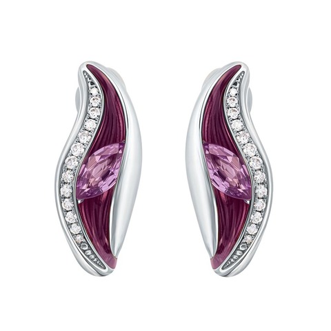 Серьги с Розовыми Сапфирами и Бриллиантами, Эмаль, E0123-80/1