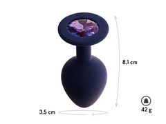 Черничная анальная пробка с фиолетовым кристаллом Gamma M - 8,1 см. - 