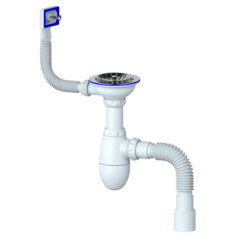 Сифон UNICORN для мойки, выпуск 1 1/2 (Ø40), прямоуг. перелив, чашка нерж. Ø115,ручка-пластик B425P