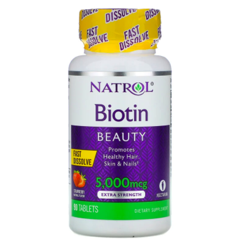 Natrol, Биотин, клубника, 5000 мкг, 90 таблеток
