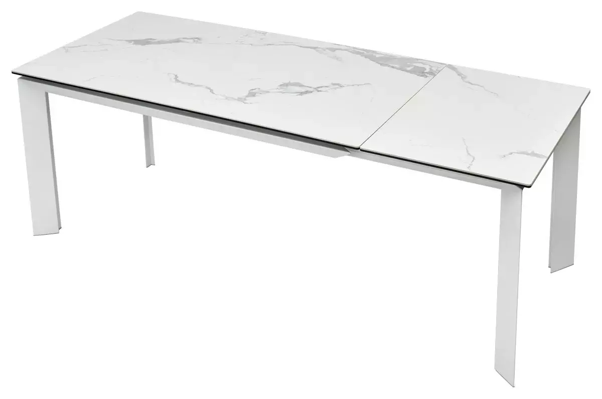 Стол CREMONA 140 HIGH GLOSS STATUARIO Белый мрамор глянцевый, керамика/ белый каркас, DISAUR