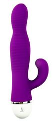 Фиолетовый вибромассажер со стимулятором клитора RIBBED DUO VIBE - 16 см. - 