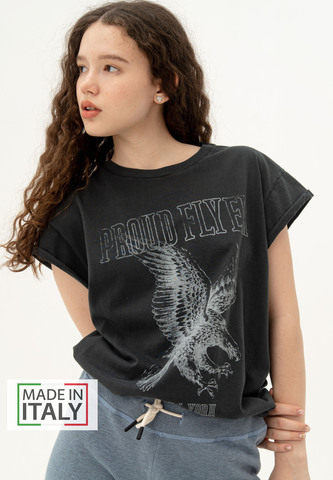 Футболка со скрученным рукавом Bowery NYC "Proud Flyer" Vintage Pirate Black