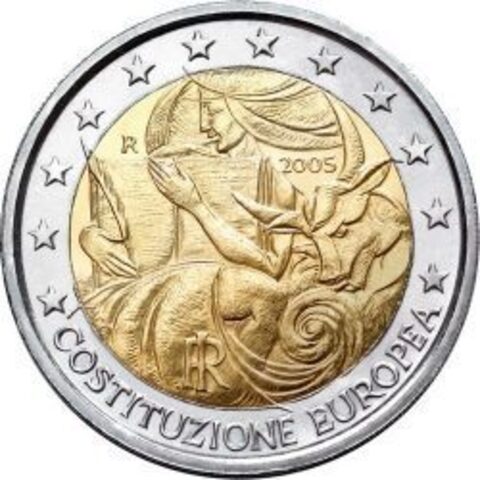 2 евро 2005 Италия. 1-я годовщина подписания Европейской конституции. UNC