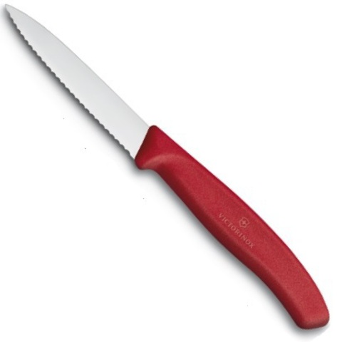 Нож Victorinox для очистки овощей, лезвие 8 см волнистое, красный