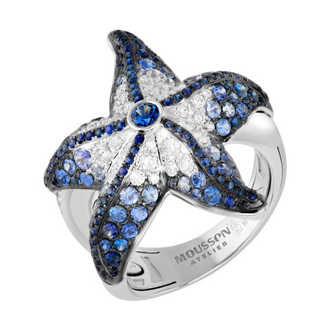 Кольцо Морская звезда с сапфирами и бриллиантами, R0242-1/3