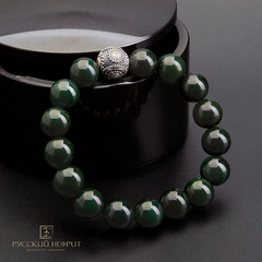 Браслет из зелёного нефрита Колесо судьбы. Д 12мм.