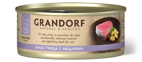 GRANDORF Филе тунца с мидиями Для взрослых кошек 70 г