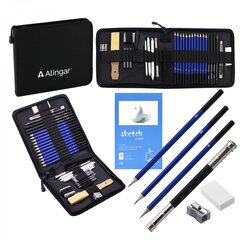
          Набор художественный Alingar, 32 предм в пенале(ч/г,уг.каранд и брус,нож канц,ластик,наждач.блок,растирка,удлин для каранд,точил,скетчбук)