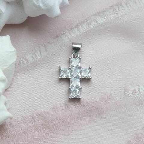 УЦЕНКА!!! Подвеска Крестик с фианитами 20*12 мм, родий, У082