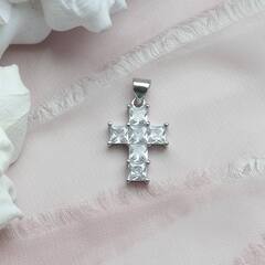 УЦЕНКА!!! Подвеска Крестик с фианитами 20*12 мм, родий, У082