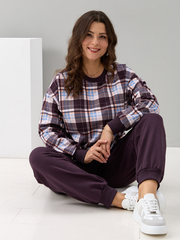 Костюм с брюками КБ-90М/клеткашоколад-бежголубой