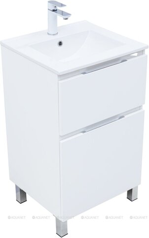 Aquanet 345683 Тумба с раковиной Алвита new 50 (Flash) напольная 2 ящ. цв. белый матовый (345683)