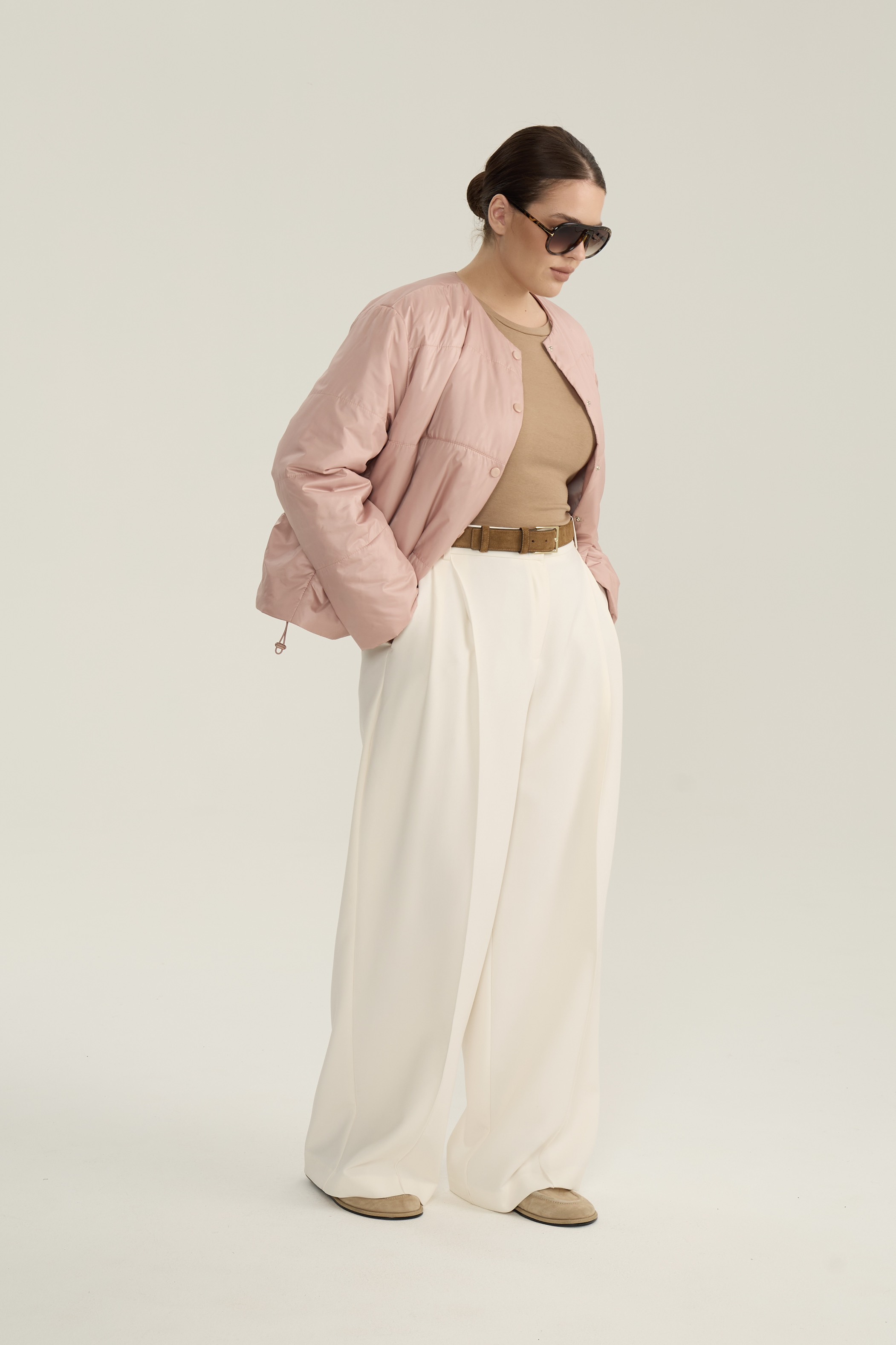 Куртка стеганая короткая, пудра