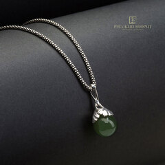 Подвеска "Лист Гинкго". Зеленый нефрит. Бриле.