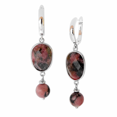 Серьги с родонитом, английский замок