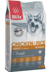 Сухой корм для взрослых собак всех пород BLITZ ADULT CHICKEN & RICE курица и рис, 2 кг