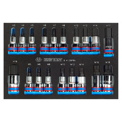 KING TONY (9-4129PRV) Набор торцевых насадок HEX и SPLINE, ложемент, 19 предметов