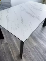 Стол CREMONA 180 KL-99 Белый мрамор матовый, итальянская керамика / черный каркас, DISAUR