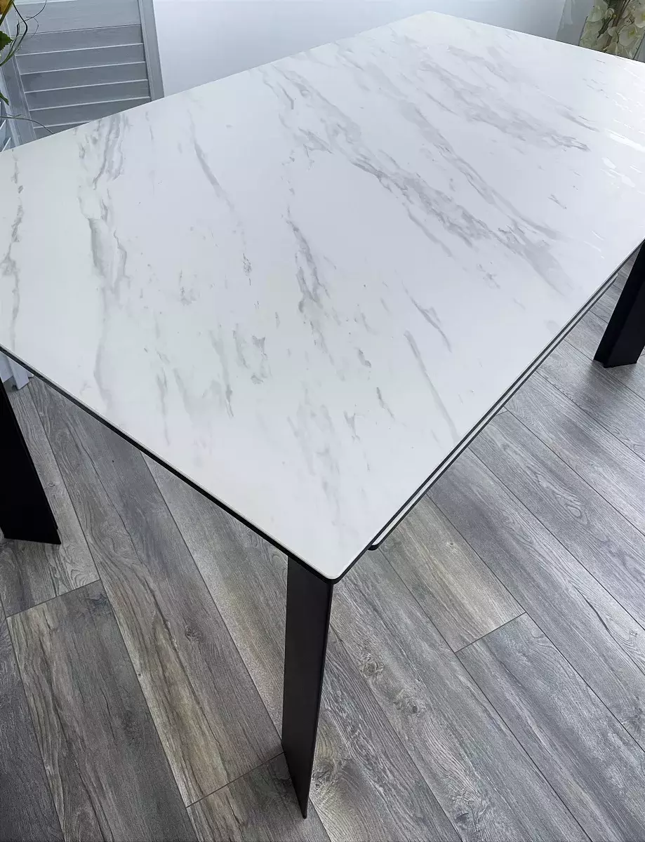Стол CREMONA 180 KL-99 Белый мрамор матовый, итальянская керамика / черный каркас, DISAUR