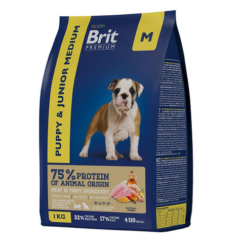 Корм BRIT Premium Dog Puppy and Junior Medium с курицей, для щенков и молод. собак сред. пород, 1 кг