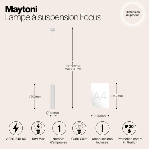 Подвесной светильник Maytoni Focus P075PL-01W белый